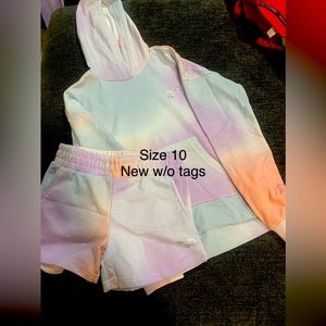 Multi color girls youth outfit. Shorts and hoodie set